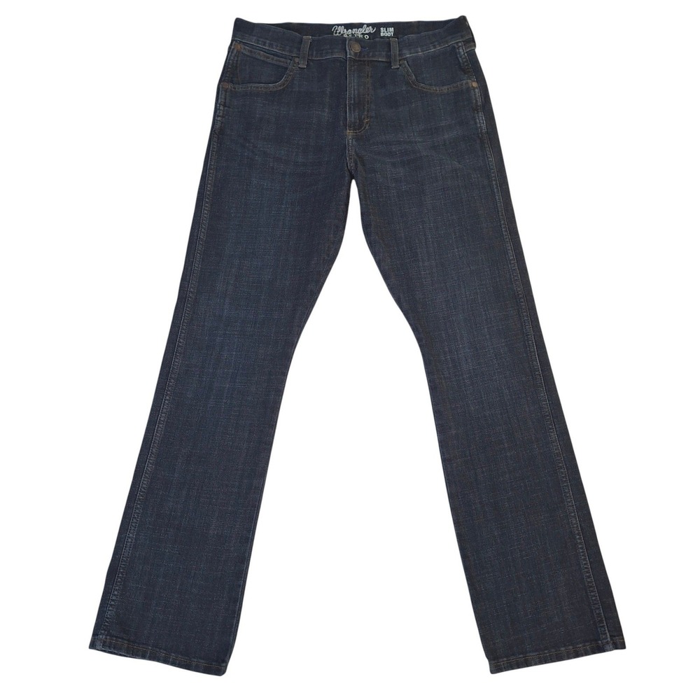 Wrangler Retro Slim Boot Jeans Mens 32x34 Dark Wash Stretch Denim 1077MWZDX